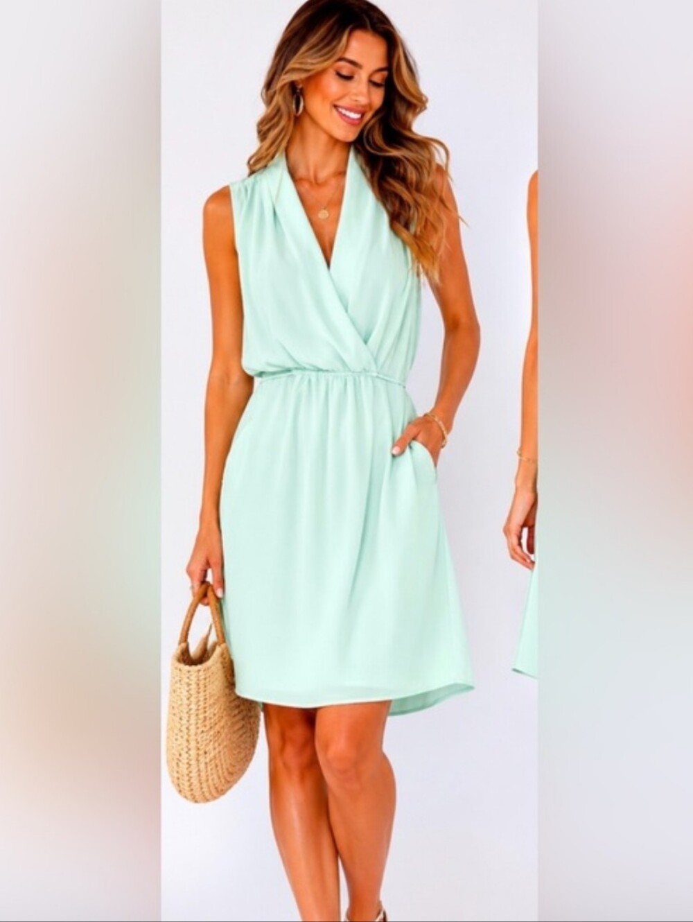 Kismet XL Mint Sleeveless Wrap-Front Mini Dress